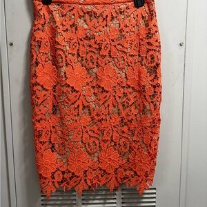 Alice + Olivia Orange Embellished Pencil Skirt